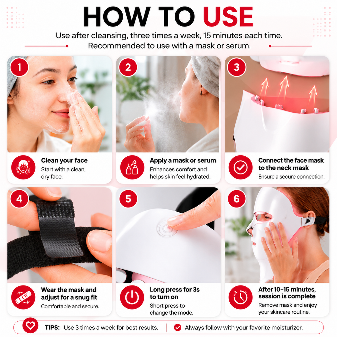 Premium LED Face Mask with Neck Light Therapy 7-Color Wireless Red Light Therapy Mask 120 LEDs for Wrinkles Acne Skin Care Face Neck Device