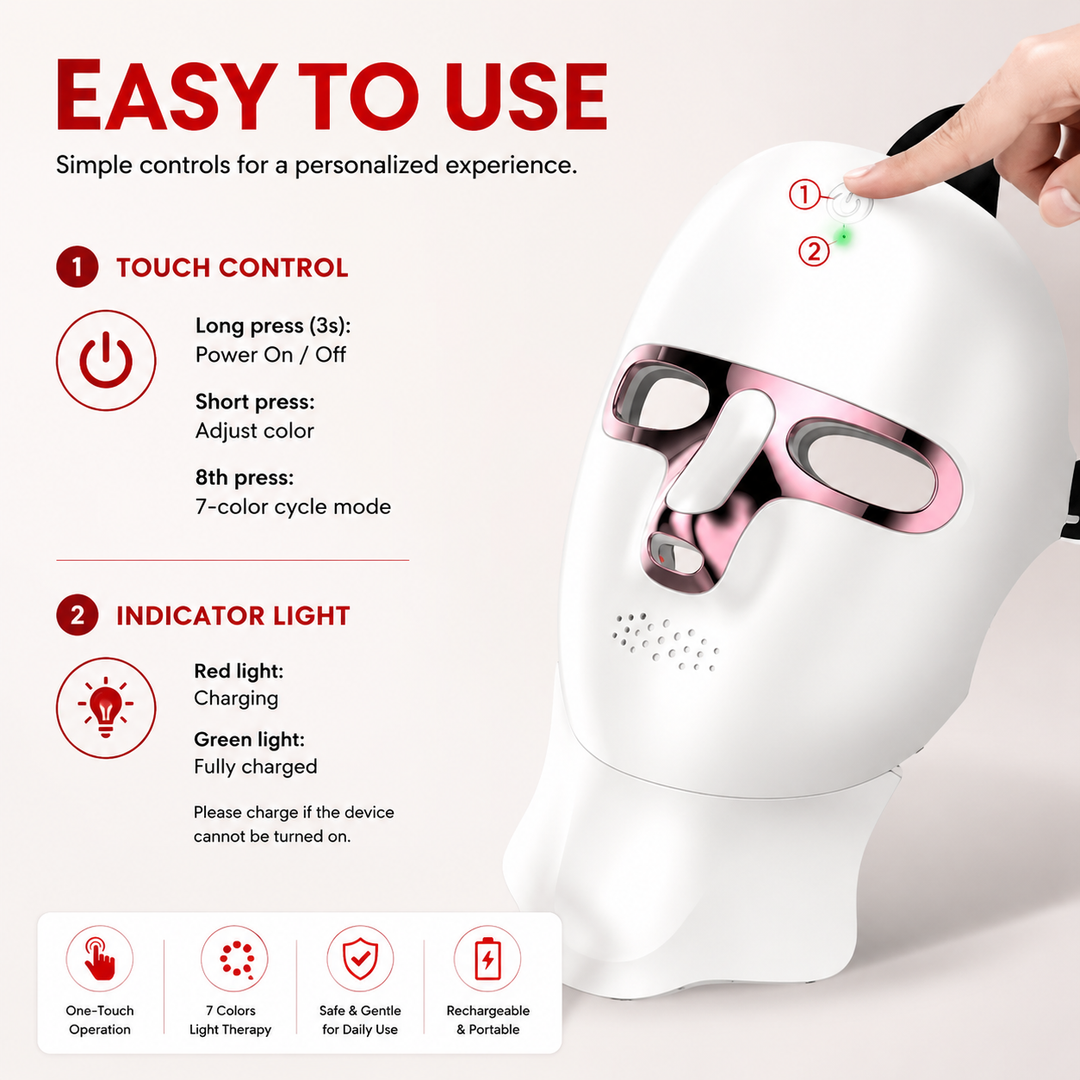 Premium LED Face Mask with Neck Light Therapy 7-Color Wireless Red Light Therapy Mask 120 LEDs for Wrinkles Acne Skin Care Face Neck Device