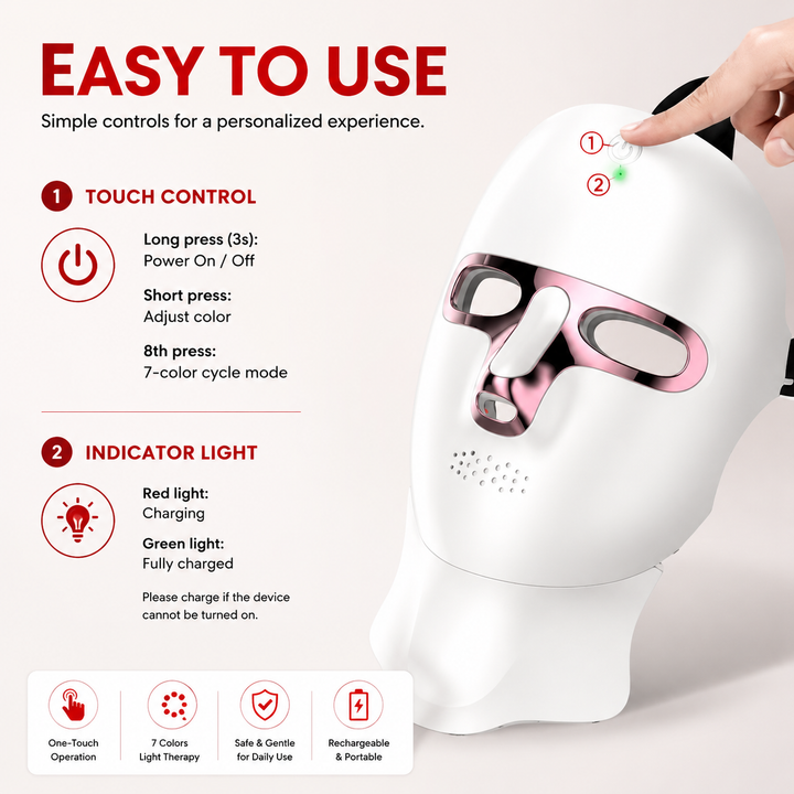 Premium LED Face Mask with Neck Light Therapy 7-Color Wireless Red Light Therapy Mask 120 LEDs for Wrinkles Acne Skin Care Face Neck Device