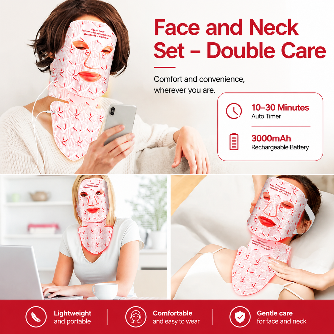 Premium LED Face Mask with Neck Light Therapy 8-Color Red Light Therapy Mask for Skin Firming Wrinkles Acne Care Face Neck Skincare Device