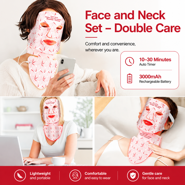Premium LED Face Mask with Neck Light Therapy 8-Color Red Light Therapy Mask for Skin Firming Wrinkles Acne Care Face Neck Skincare Device
