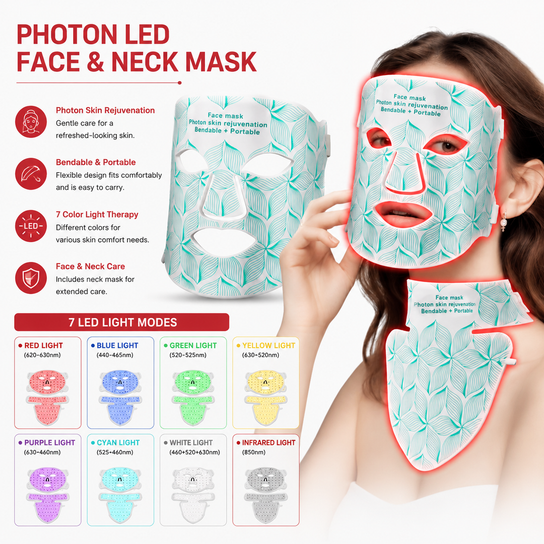 Premium LED Face Mask with Neck Light Therapy 8-Color Red Light Therapy Mask for Skin Firming Wrinkles Acne Care Face Neck Skincare Device