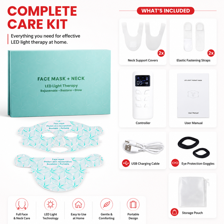 Premium LED Face Mask with Neck Light Therapy 8-Color Red Light Therapy Mask for Skin Firming Wrinkles Acne Care Face Neck Skincare Device