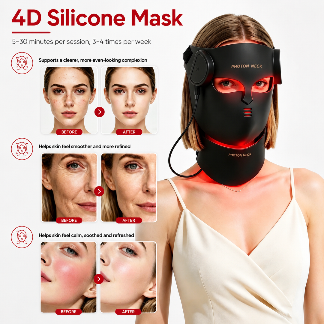 Premium LED Face Mask with Neck Light Therapy Red Light Therapy Mask for Wrinkles Acne Skin Brightening Face Neck Care Home Skincare Device