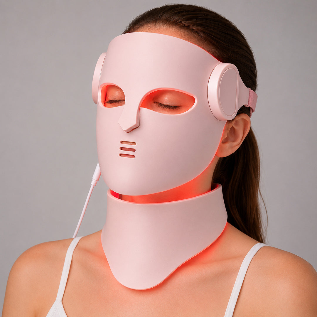 Premium LED Face Mask with Neck Light Therapy Red Light Therapy Mask for Wrinkles Acne Skin Brightening Face Neck Care Home Skincare Device