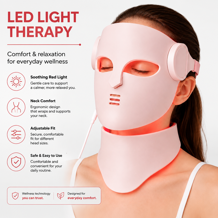 Premium LED Face Mask with Neck Light Therapy Red Light Therapy Mask for Wrinkles Acne Skin Brightening Face Neck Care Home Skincare Device