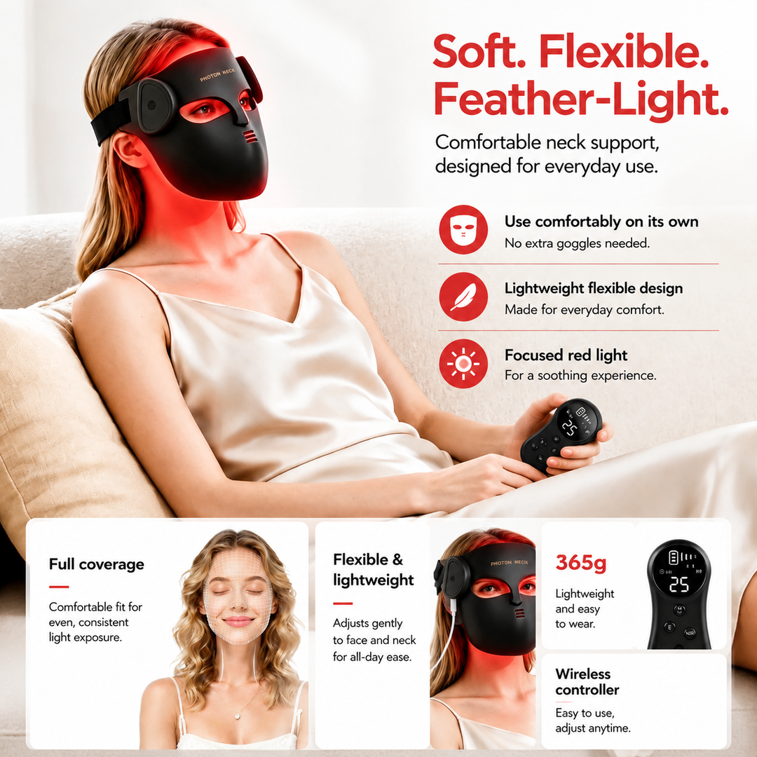 Premium LED Face Mask with Neck Light Therapy Red Light Therapy Mask for Wrinkles Acne Skin Brightening Face Neck Care Home Skincare Device