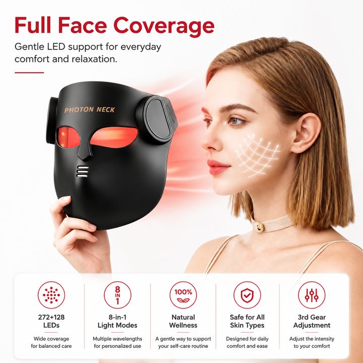Premium LED Face Mask with Neck Light Therapy Red Light Therapy Mask for Wrinkles Acne Skin Brightening Face Neck Care Home Skincare Device