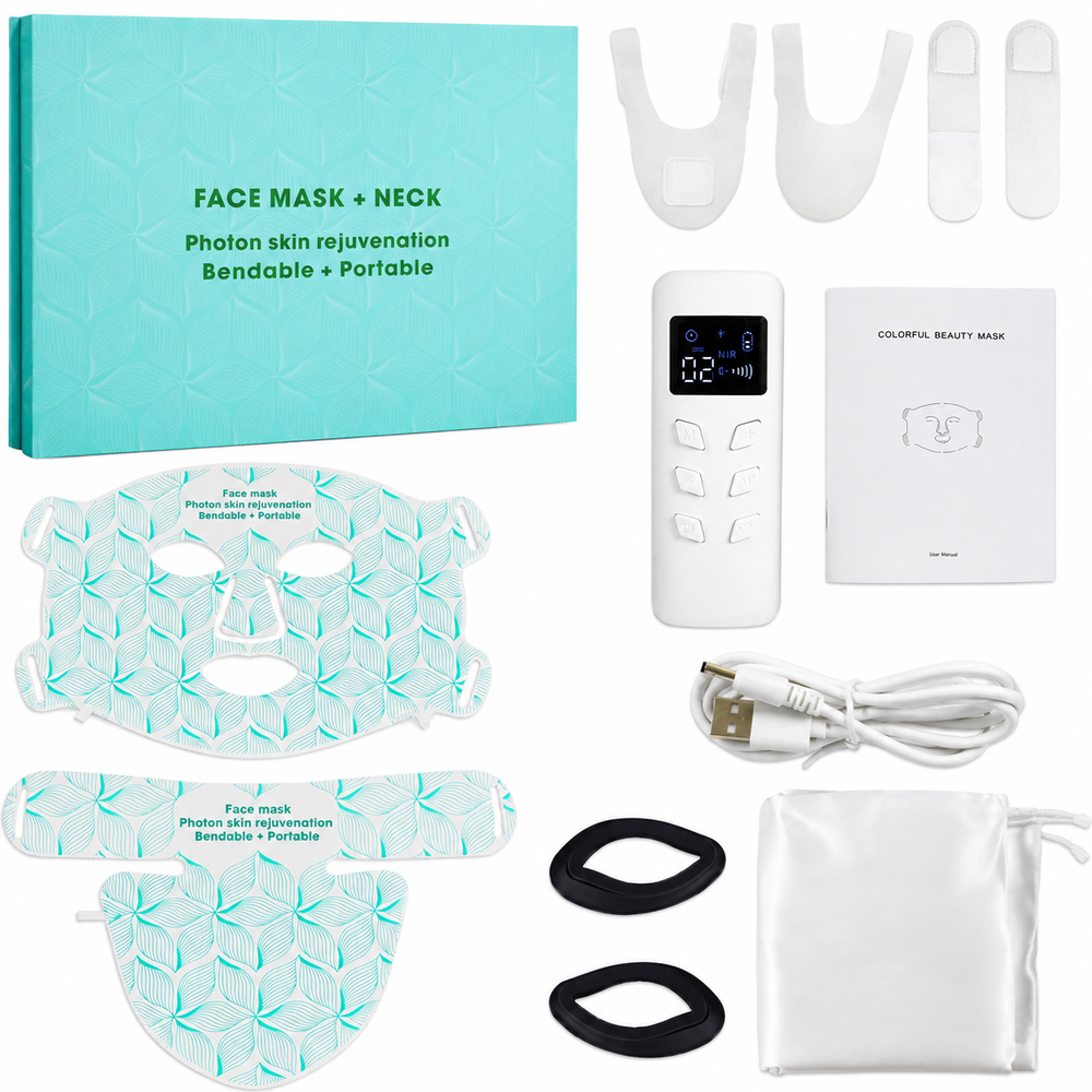 Premium LED Face and Neck Mask 8 Color Light Therapy Skin Care Device Rechargeable Anti Aging Acne Collagen Brightening Skin Treatment Mask