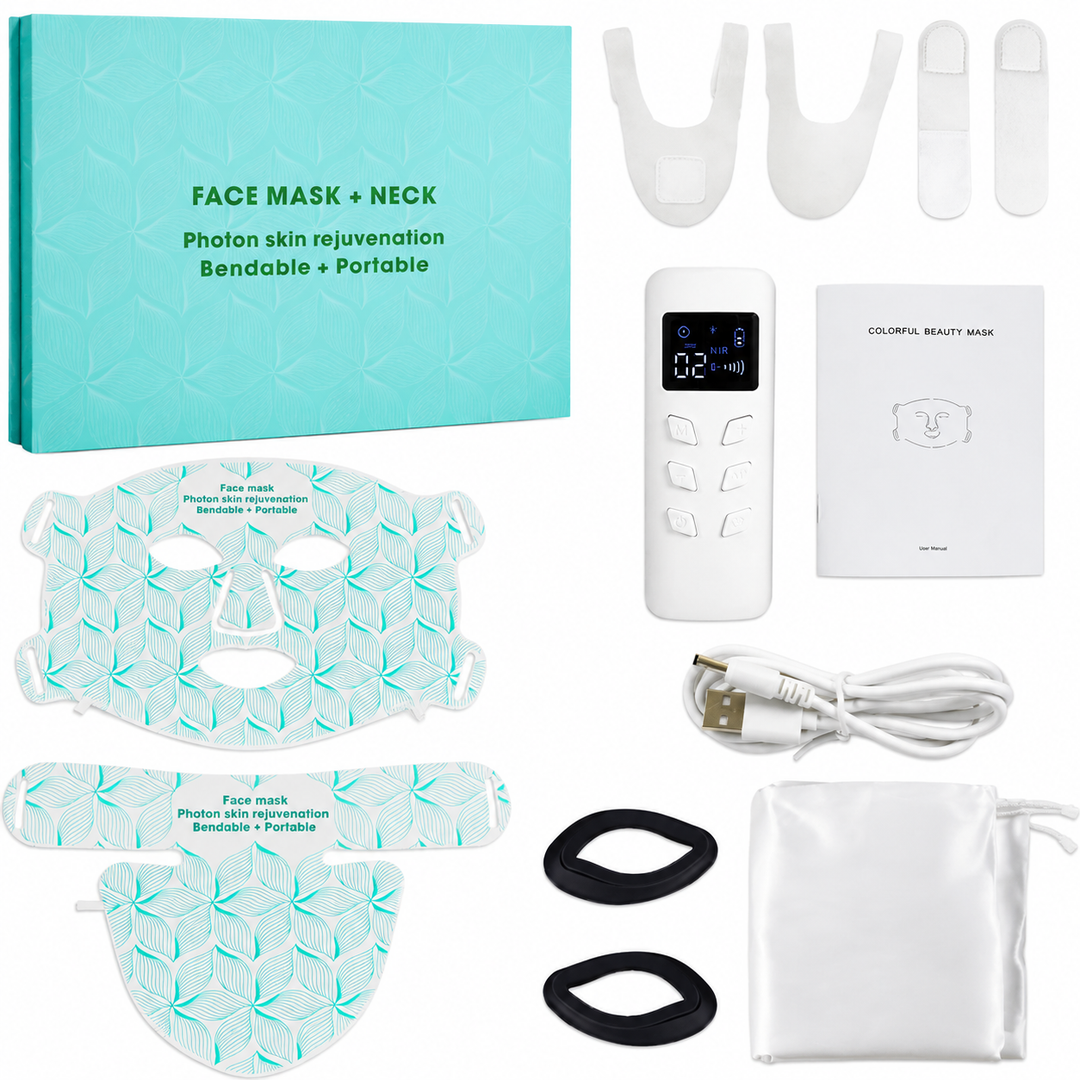Premium LED Face and Neck Mask 8 Color Light Therapy Skin Care Device Rechargeable Anti Aging Acne Collagen Brightening Skin Treatment Mask