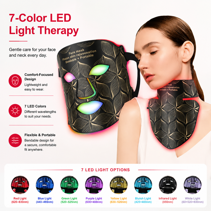 Premium LED Face and Neck Mask 8 Color Light Therapy Skin Care Device Rechargeable Anti Aging Acne Collagen Brightening Skin Treatment Mask