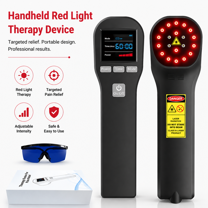 Premium LED Light Device Handheld 808nm 650nm Rechargeable Light Device Adjustable Timer Portable Therapy Tool with Goggles Home Daily Use Device