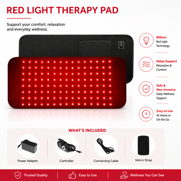 Premium LED Light Therapy Pad 660nm 850nm Red Light Device 120 LEDs 16W Portable Infrared Therapy Pad Adjustable Straps Timer for Face Body Home Use