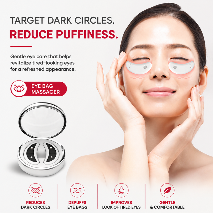 Premium LED Red Light Eye Massager EMS Under Eye Wrinkle Care Device Gel Patches Anti Aging Eye Therapy Rechargeable Type-C 2 Modes Auto Shut Off