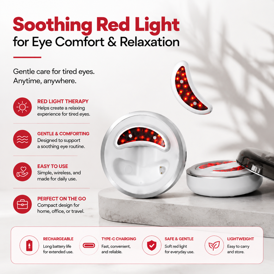Premium LED Red Light Eye Massager EMS Under Eye Wrinkle Care Device Gel Patches Anti Aging Eye Therapy Rechargeable Type-C 2 Modes Auto Shut Off