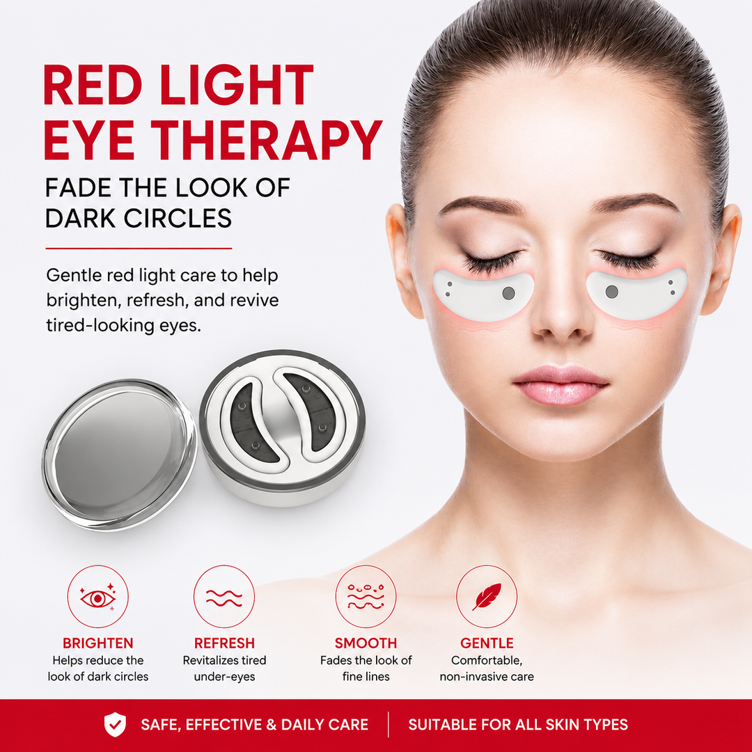 Premium LED Red Light Eye Massager EMS Under Eye Wrinkle Care Device Gel Patches Anti Aging Eye Therapy Rechargeable Type-C 2 Modes Auto Shut Off