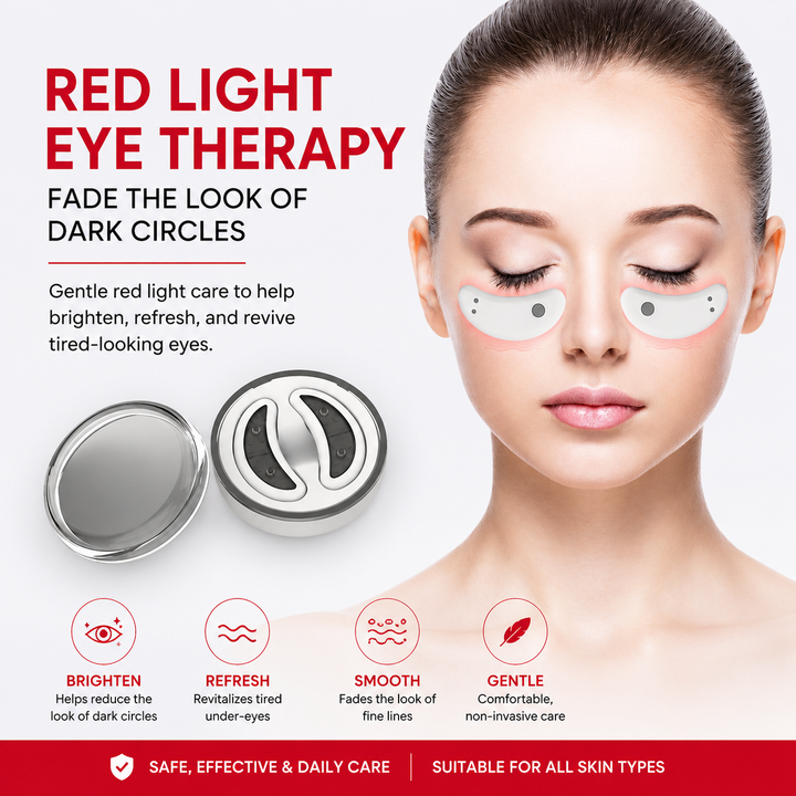 Premium LED Red Light Eye Massager EMS Under Eye Wrinkle Care Device Gel Patches Anti Aging Eye Therapy Rechargeable Type-C 2 Modes Auto Shut Off