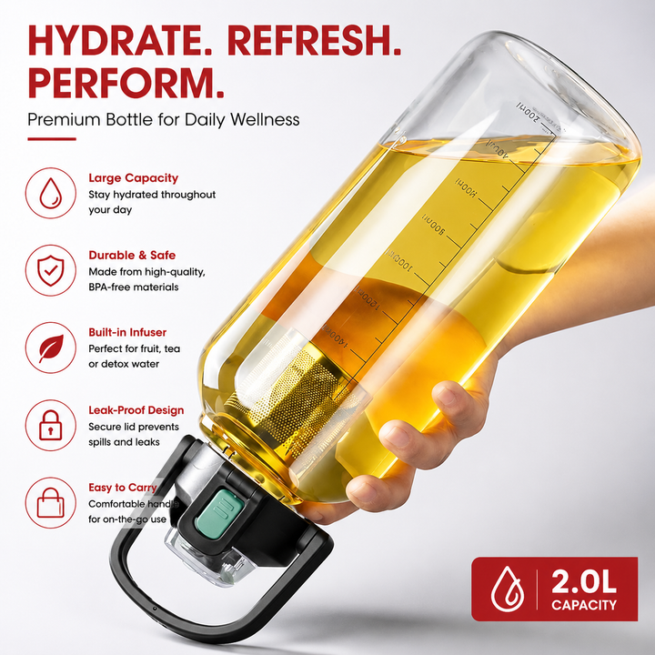 Premium Large Capacity Heat Resistant Glass Tea Cup Portable Drink Bottle 800ml 1000ml 1500ml 2000ml Tea Separation Cup with Lid Straw Travel Mug