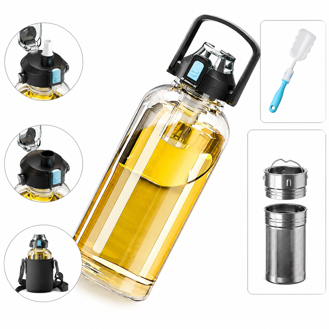 Premium Large Capacity Heat Resistant Glass Tea Cup Portable Drink Bottle 800ml 1000ml 1500ml 2000ml Tea Separation Cup with Lid Straw Travel Mug