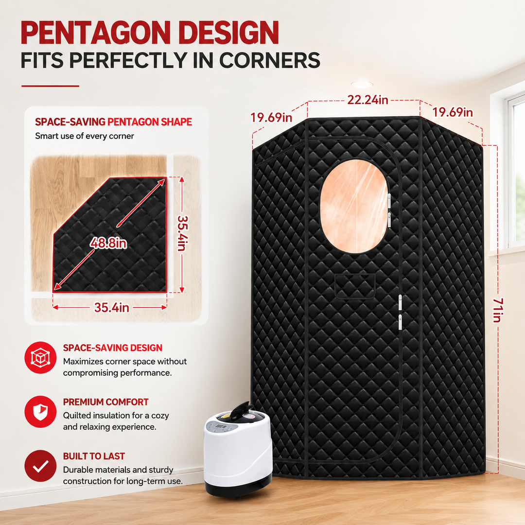 Premium Large Portable Home Sauna Tent 1300W Fast Heating Steam Spa 9 Heat Levels 3L Steam Generator Stainless Steel Frame Remote Foldable Home Spa Kit