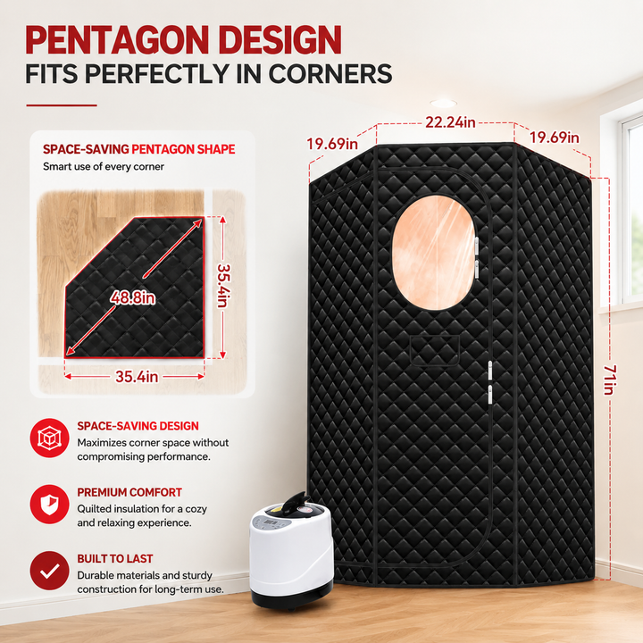 Premium Large Portable Home Sauna Tent 1300W Fast Heating Steam Spa 9 Heat Levels 3L Steam Generator Stainless Steel Frame Remote Foldable Home Spa Kit