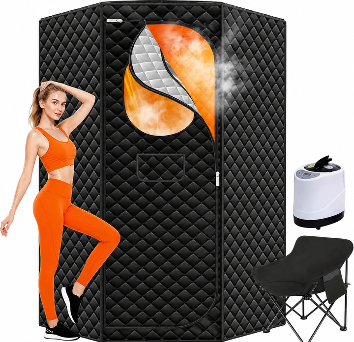 Premium Large Portable Home Sauna Tent 1300W Fast Heating Steam Spa 9 Heat Levels 3L Steam Generator Stainless Steel Frame Remote Foldable Home Spa Kit