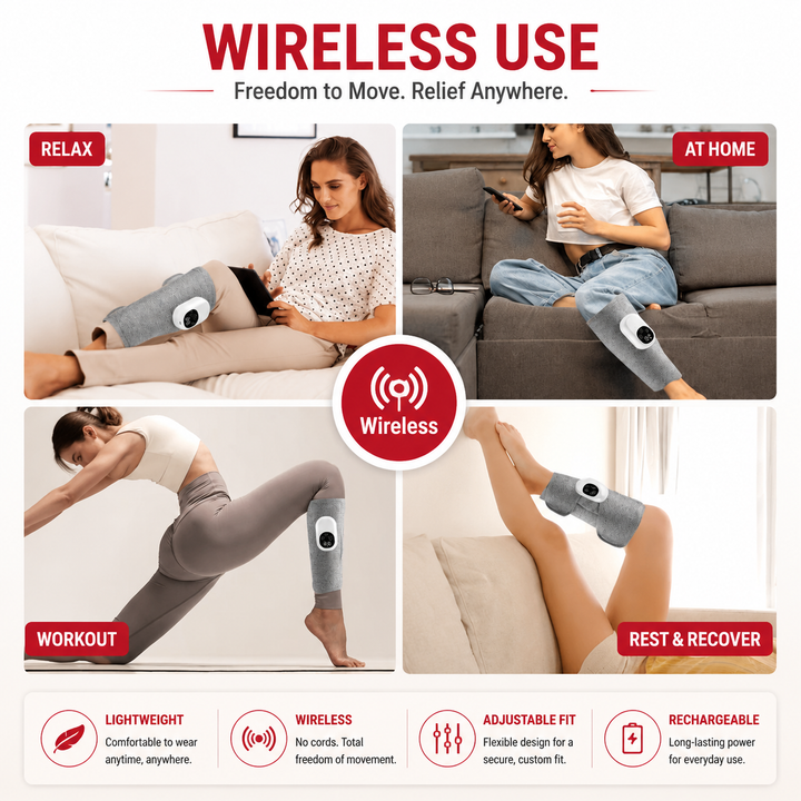 Premium Leg Massager Air Compression Calf Arm Massager Wireless Rechargeable Adjustable Intensity Portable Wrap for Home Office Travel Daily Use