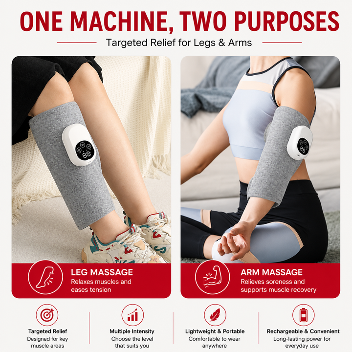 Premium Leg Massager Air Compression Calf Arm Massager Wireless Rechargeable Adjustable Intensity Portable Wrap for Home Office Travel Daily Use