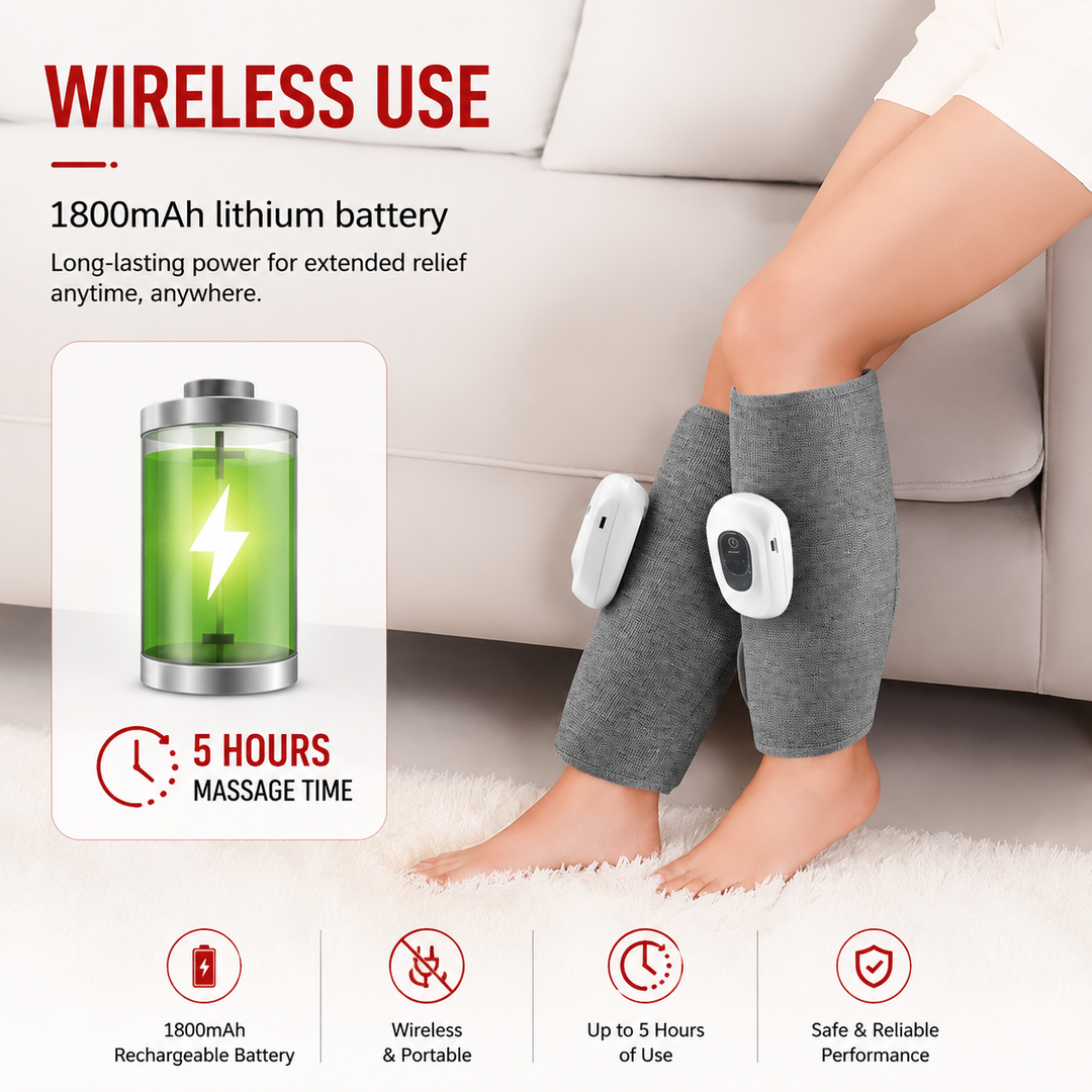 Premium Leg Massager Air Compression Calf Arm Massager Wireless Rechargeable Adjustable Intensity Portable Wrap for Home Office Travel Daily Use