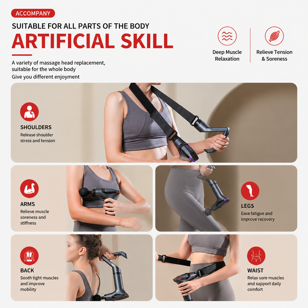 Premium Long Handle Massage Gun Deep Tissue Percussion Muscle Massager 2600–3300 RPM Rechargeable USB-C Full Body Recovery Device Ergonomic Extended Reach Design