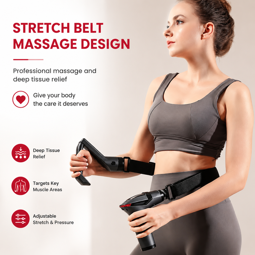 Premium Long Handle Massage Gun Deep Tissue Percussion Muscle Massager 2600–3300 RPM Rechargeable USB-C Full Body Recovery Device Ergonomic Extended Reach Design