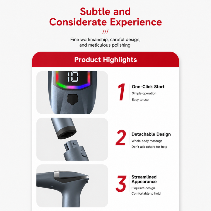 Premium Long Handle Massage Gun Deep Tissue Percussion Muscle Massager 2600–3300 RPM Rechargeable USB-C Full Body Recovery Device Ergonomic Extended Reach Design