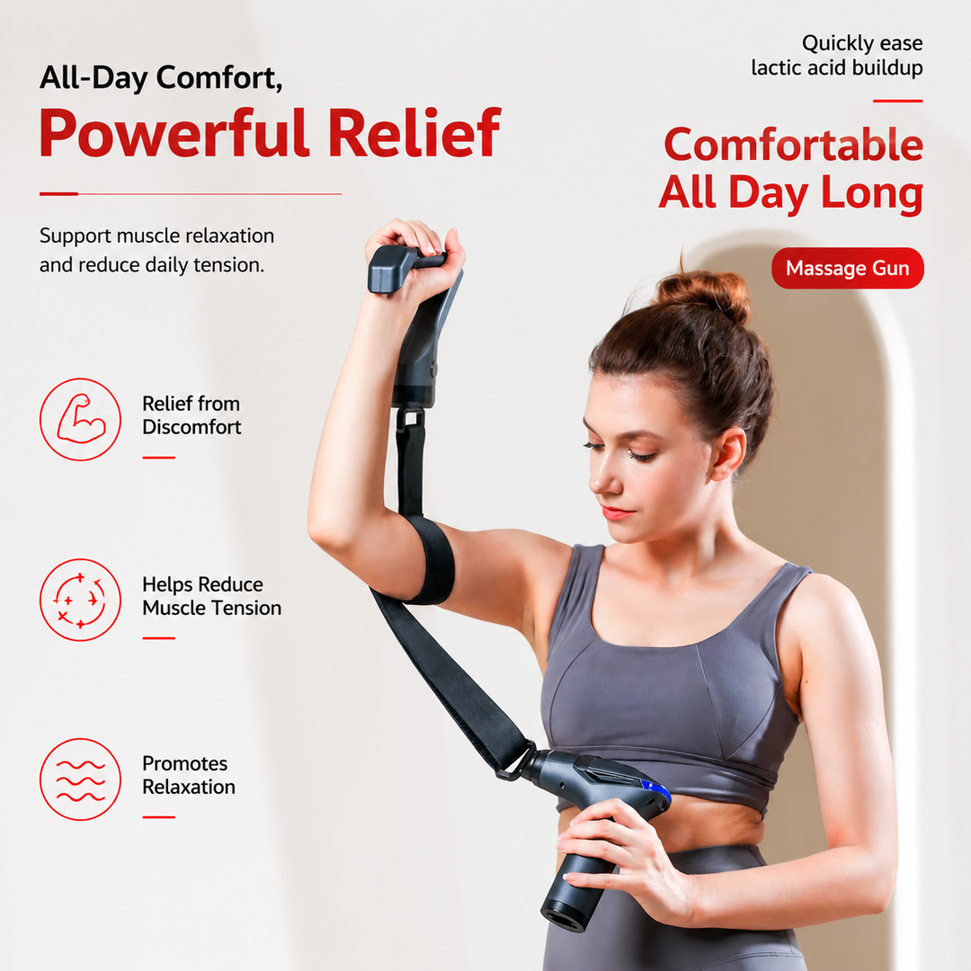 Premium Long Handle Massage Gun Deep Tissue Percussion Muscle Massager 2600–3300 RPM Rechargeable USB-C Full Body Recovery Device Ergonomic Extended Reach Design