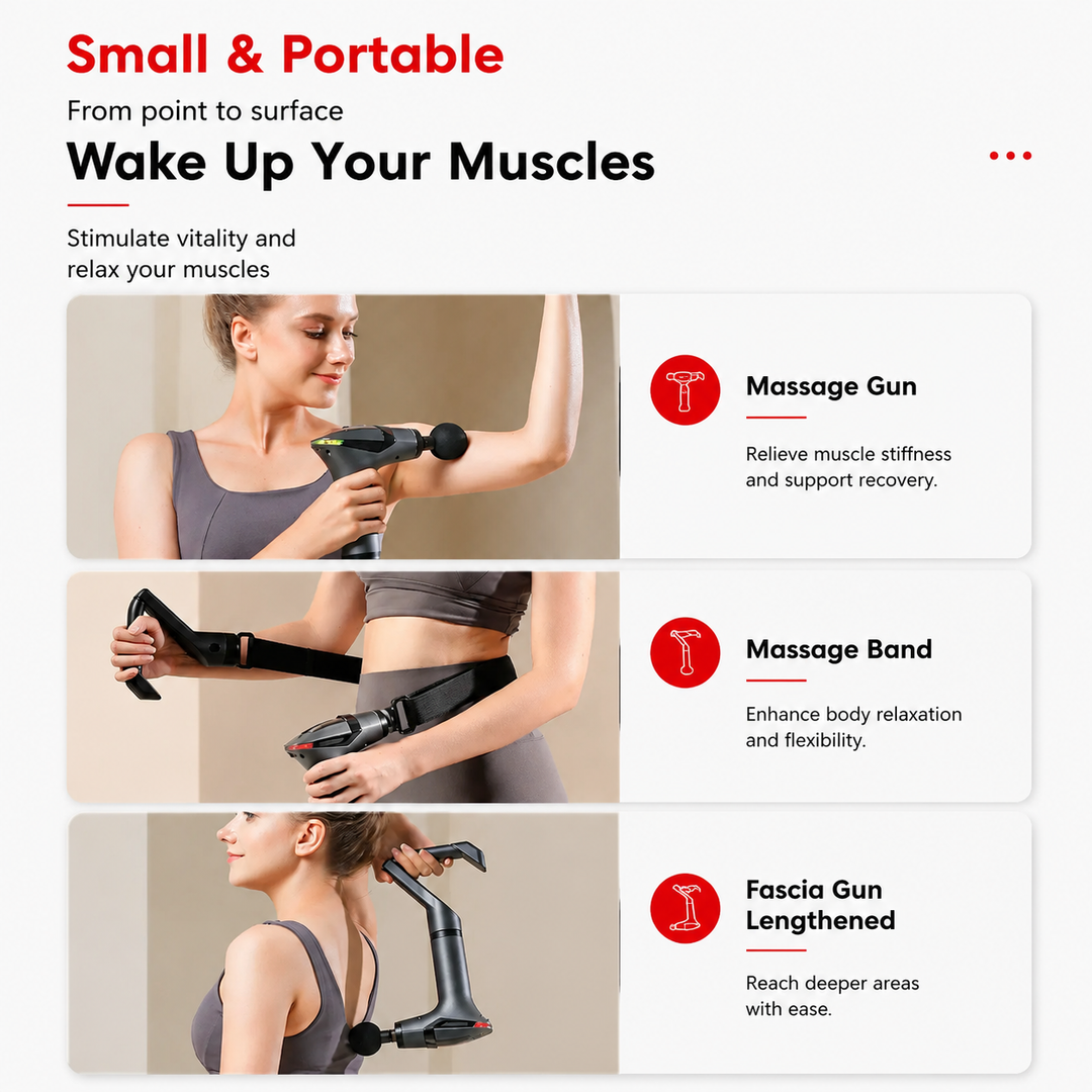 Premium Long Handle Massage Gun Deep Tissue Percussion Muscle Massager 2600–3300 RPM Rechargeable USB-C Full Body Recovery Device Ergonomic Extended Reach Design