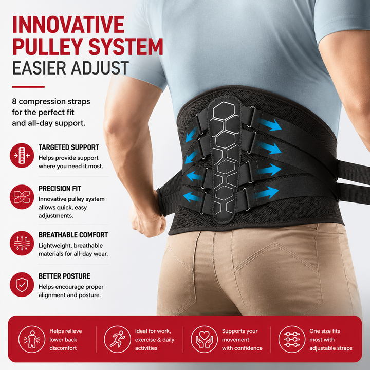 Premium Lower Back Brace Lumbar Support Belt Adjustable Compression Breathable Back Support for Gym Work Lifting Travel Daily Use Comfort Fit