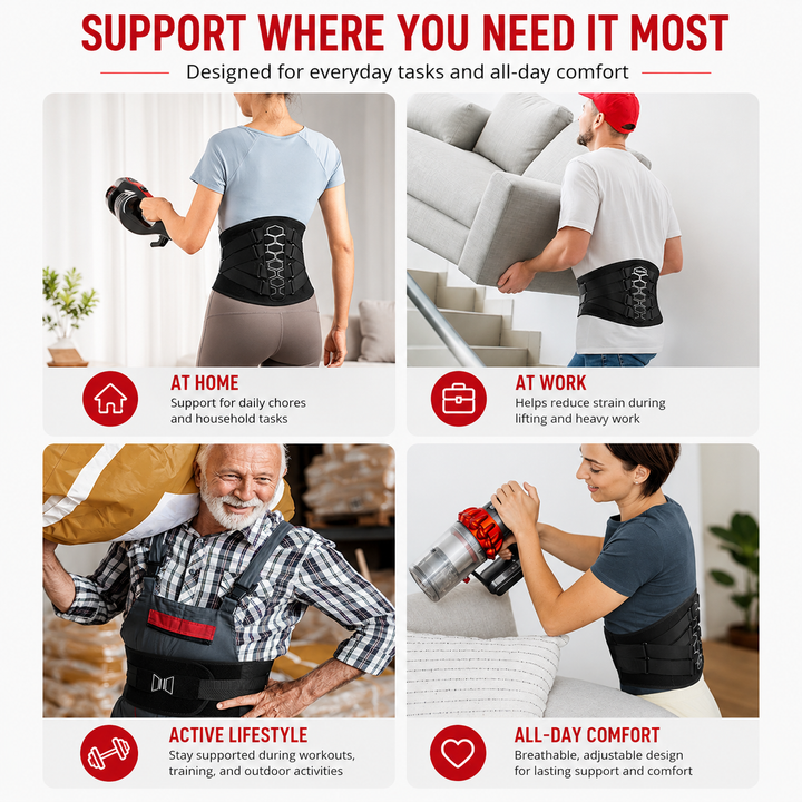 Premium Lower Back Brace Lumbar Support Belt Adjustable Compression Breathable Back Support for Gym Work Lifting Travel Daily Use Comfort Fit