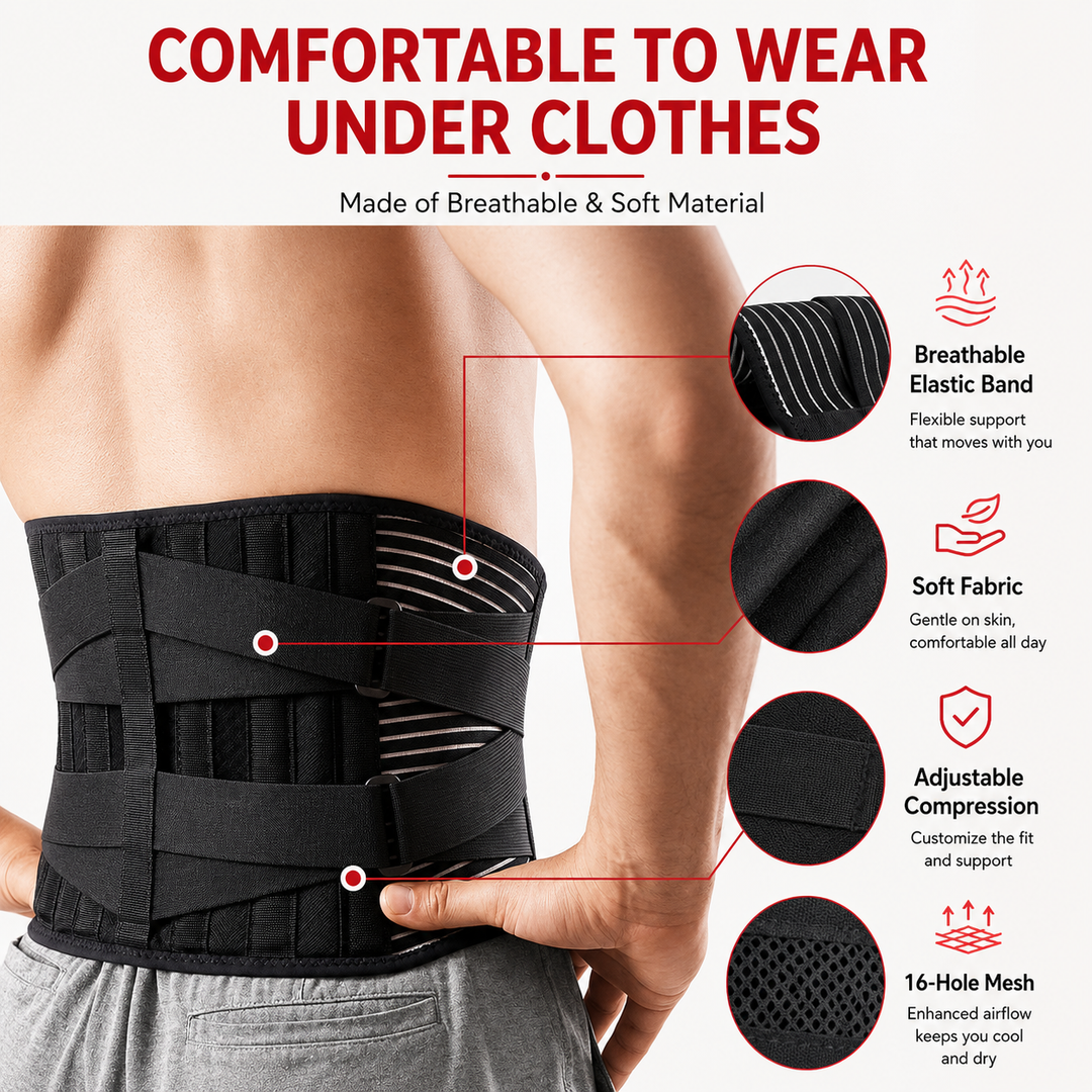 Premium Lower Back Brace Lumbar Support Belt Adjustable Compression Breathable Design for Gym Weight Lifting and Work Daily Use Comfort Fit Support