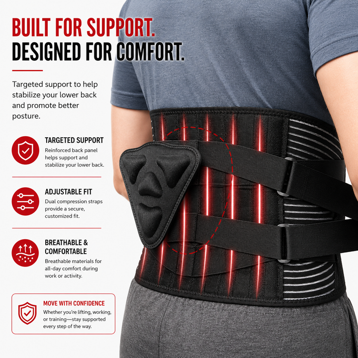 Premium Lower Back Brace Lumbar Support Belt Adjustable Compression Breathable Design for Gym Weight Lifting and Work Daily Use Comfort Fit Support