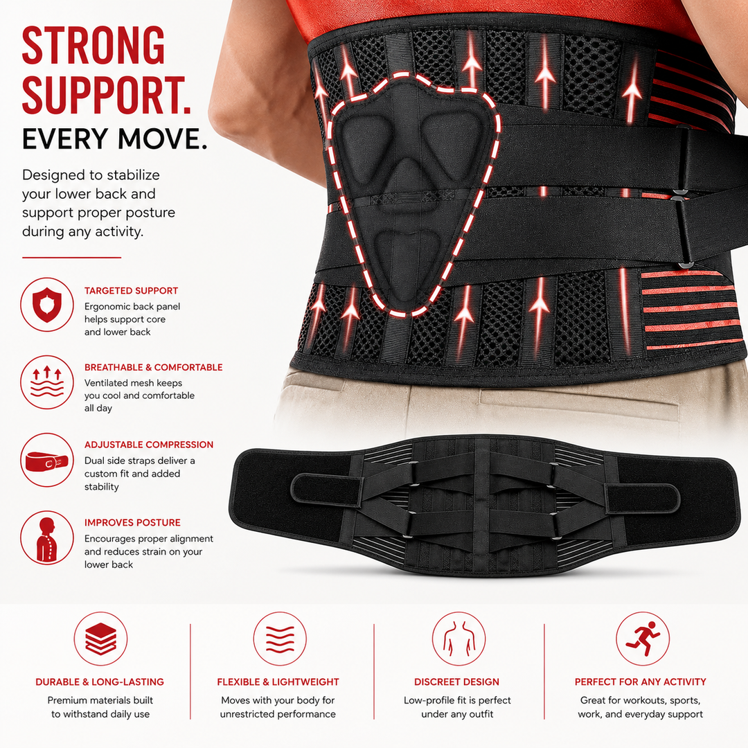 Premium Lower Back Brace Lumbar Support Belt Adjustable Compression Breathable Design for Gym Weight Lifting and Work Daily Use Comfort Fit Support
