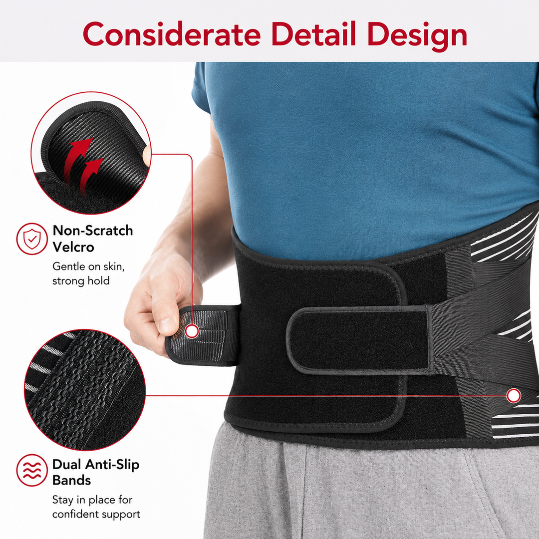 Premium Lower Back Brace Lumbar Support Belt Adjustable Compression Breathable Design for Gym Weight Lifting and Work Daily Use Comfort Fit Support