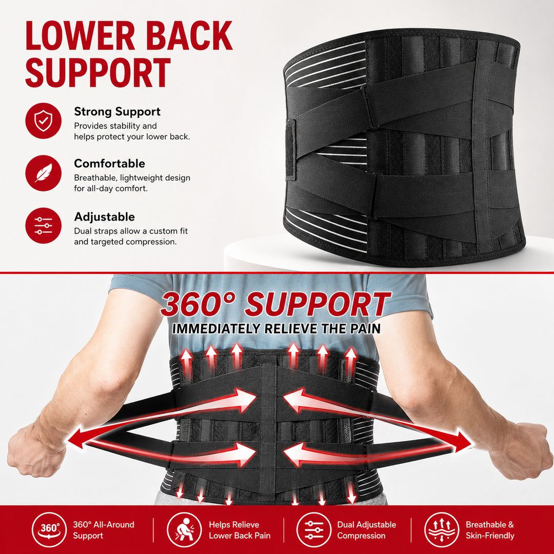 Premium Lower Back Brace Lumbar Support Belt Adjustable Compression Breathable Design for Gym Weight Lifting and Work Daily Use Comfort Fit Support