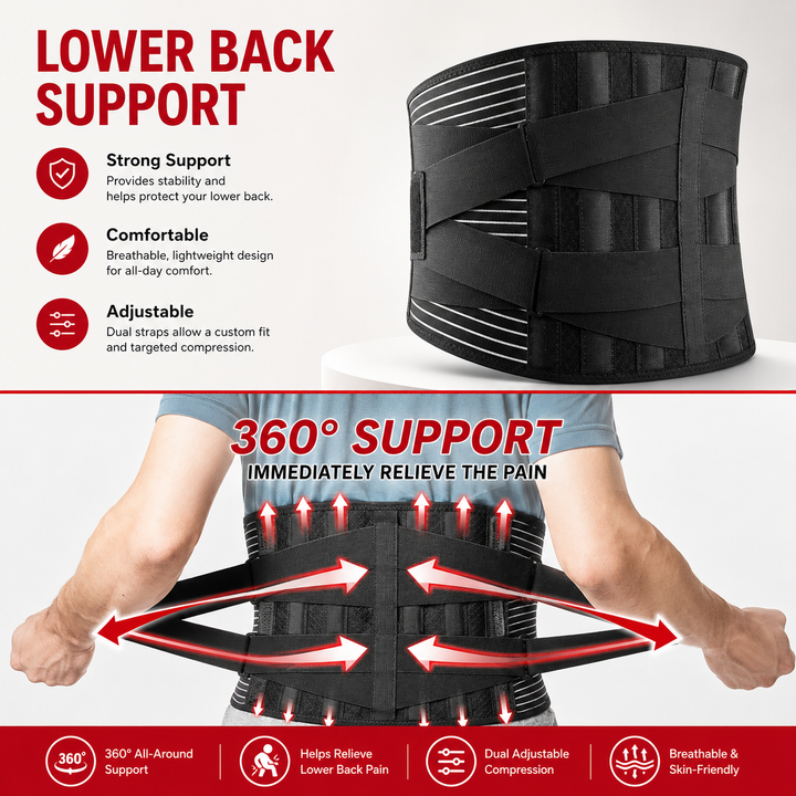 Premium Lower Back Brace Lumbar Support Belt Adjustable Compression Breathable Design for Gym Weight Lifting and Work Daily Use Comfort Fit Support