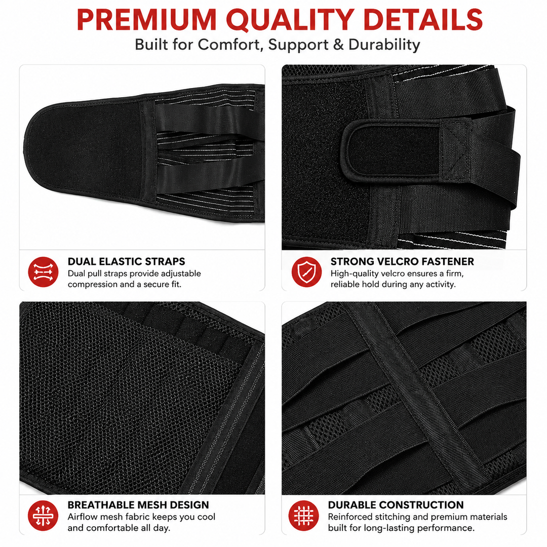 Premium Lower Back Support Brace 6 Stays Lumbar Support Belt Adjustable Compression Waist Belt Gym Sitting Posture Gym Back Support Anti-Slip