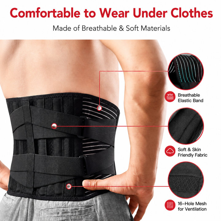 Premium Lower Back Support Brace 6 Stays Lumbar Support Belt Adjustable Compression Waist Belt Gym Sitting Posture Gym Back Support Anti-Slip