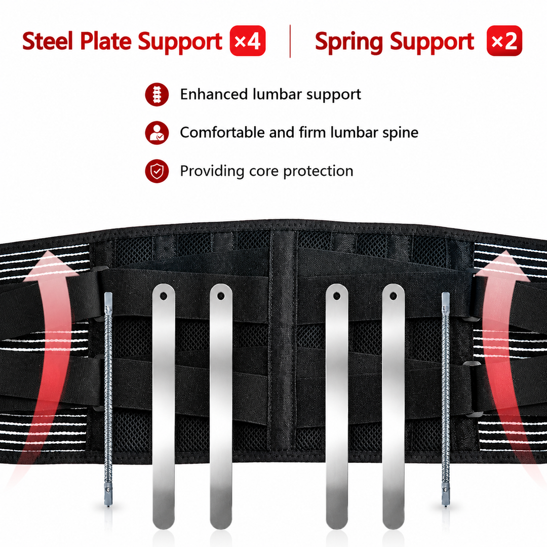 Premium Lower Back Support Brace 6 Stays Lumbar Support Belt Adjustable Compression Waist Belt Gym Sitting Posture Gym Back Support Anti-Slip