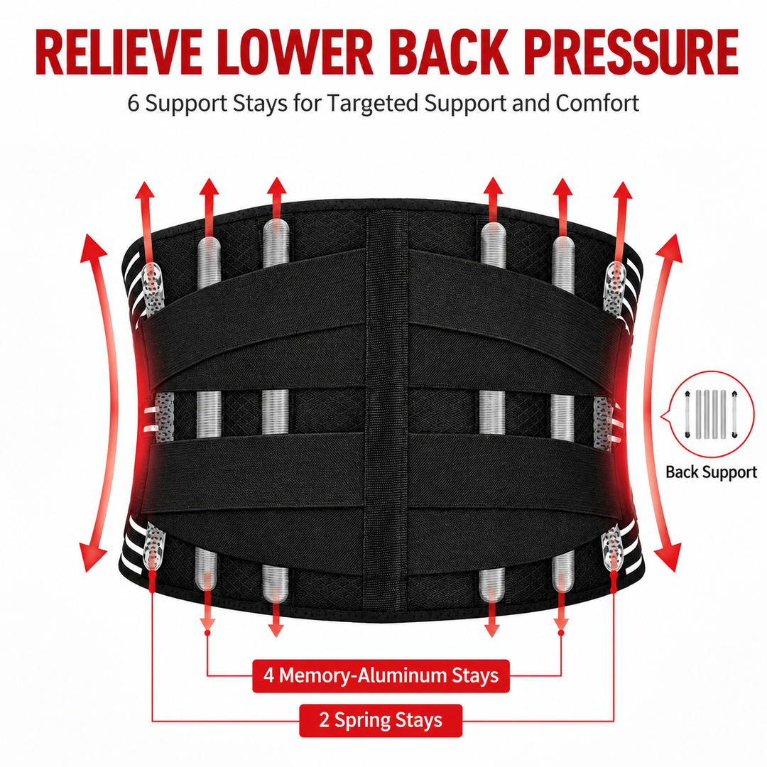 Premium Lower Back Support Brace 6 Stays Lumbar Support Belt Adjustable Compression Waist Belt Gym Sitting Posture Gym Back Support Anti-Slip