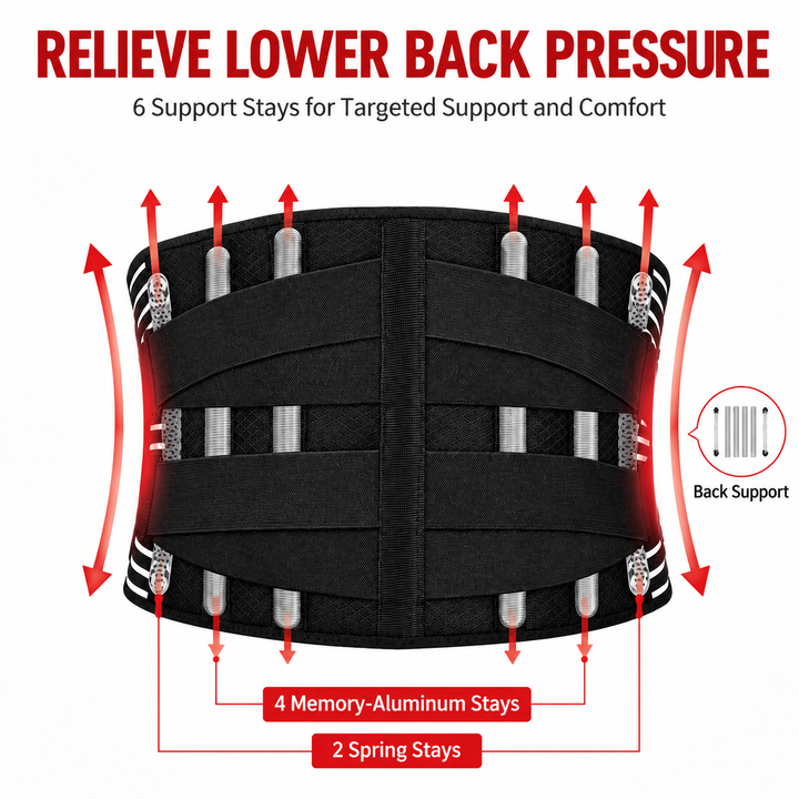 Premium Lower Back Support Brace 6 Stays Lumbar Support Belt Adjustable Compression Waist Belt Gym Sitting Posture Gym Back Support Anti-Slip