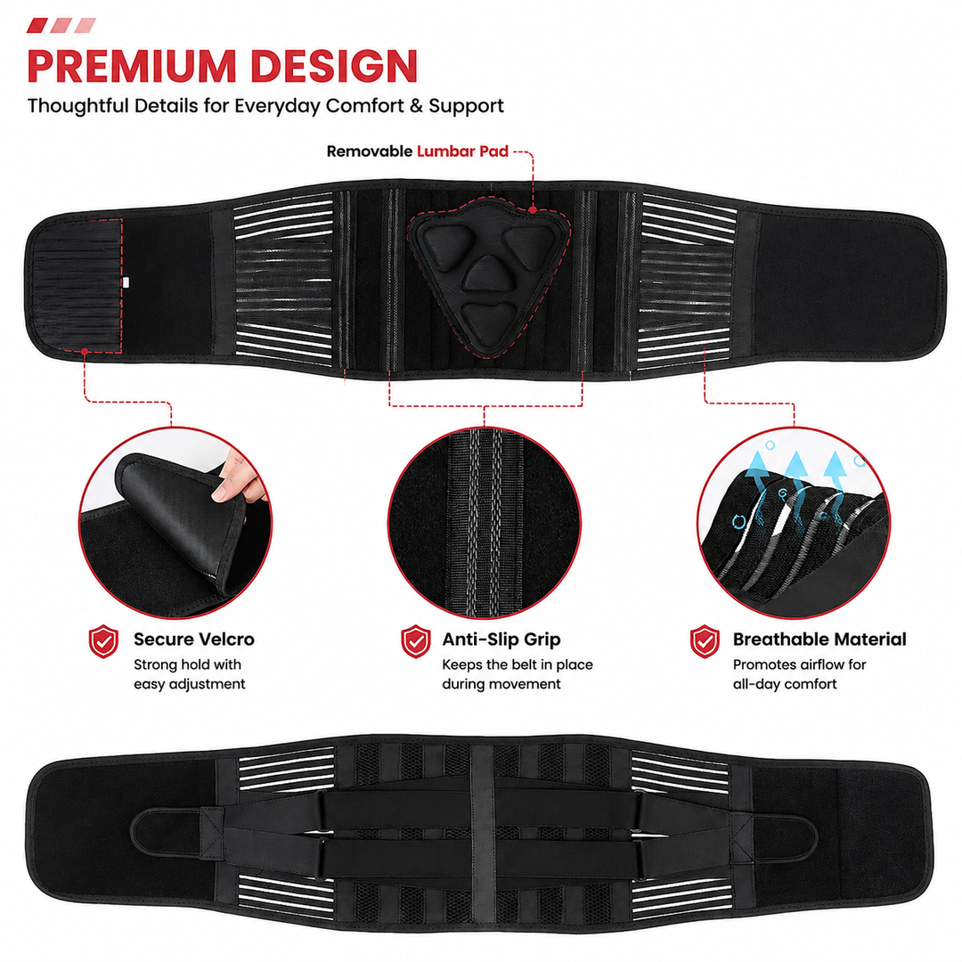 Premium Lower Back Support Brace 6 Stays Lumbar Support Belt Adjustable Compression Waist Belt Gym Sitting Posture Gym Back Support Anti-Slip