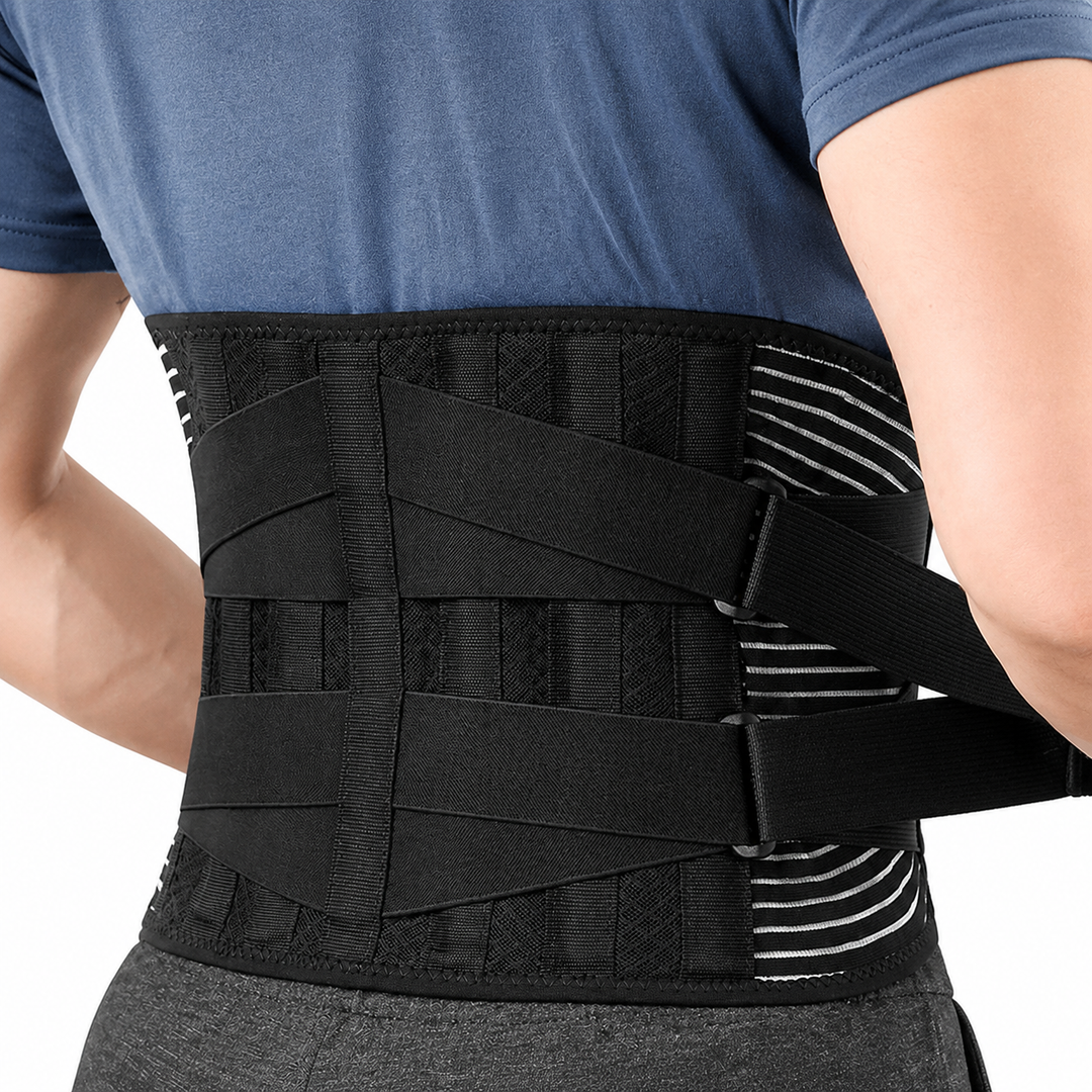 Premium Lower Back Support Brace 6 Stays Lumbar Support Belt Adjustable Compression Waist Belt Gym Sitting Posture Gym Back Support Anti-Slip