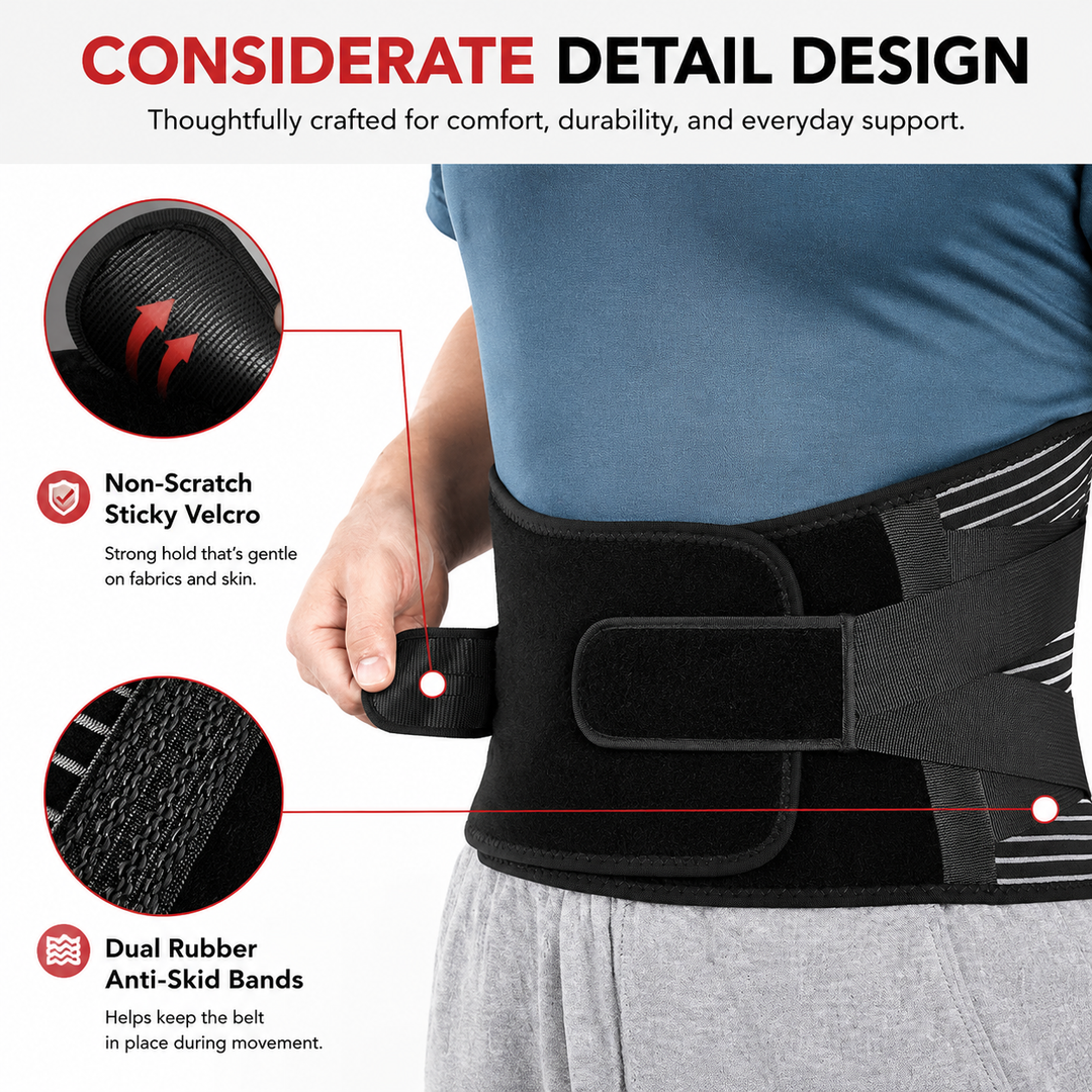 Premium Lower Back Support Brace 6 Stays Lumbar Support Belt Adjustable Compression Waist Belt Gym Sitting Posture Gym Back Support Anti-Slip